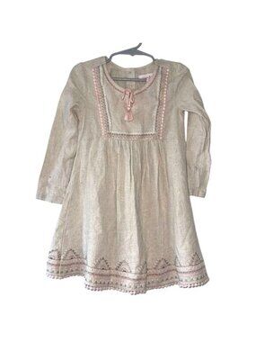 Tommy Bahama Girls Embroidered Beige Long Sleeve Dress Size 4-5 Years